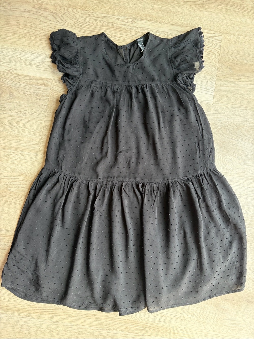Forever 21 Black Swiss Dot Mini Dress with Flutter Sleeves